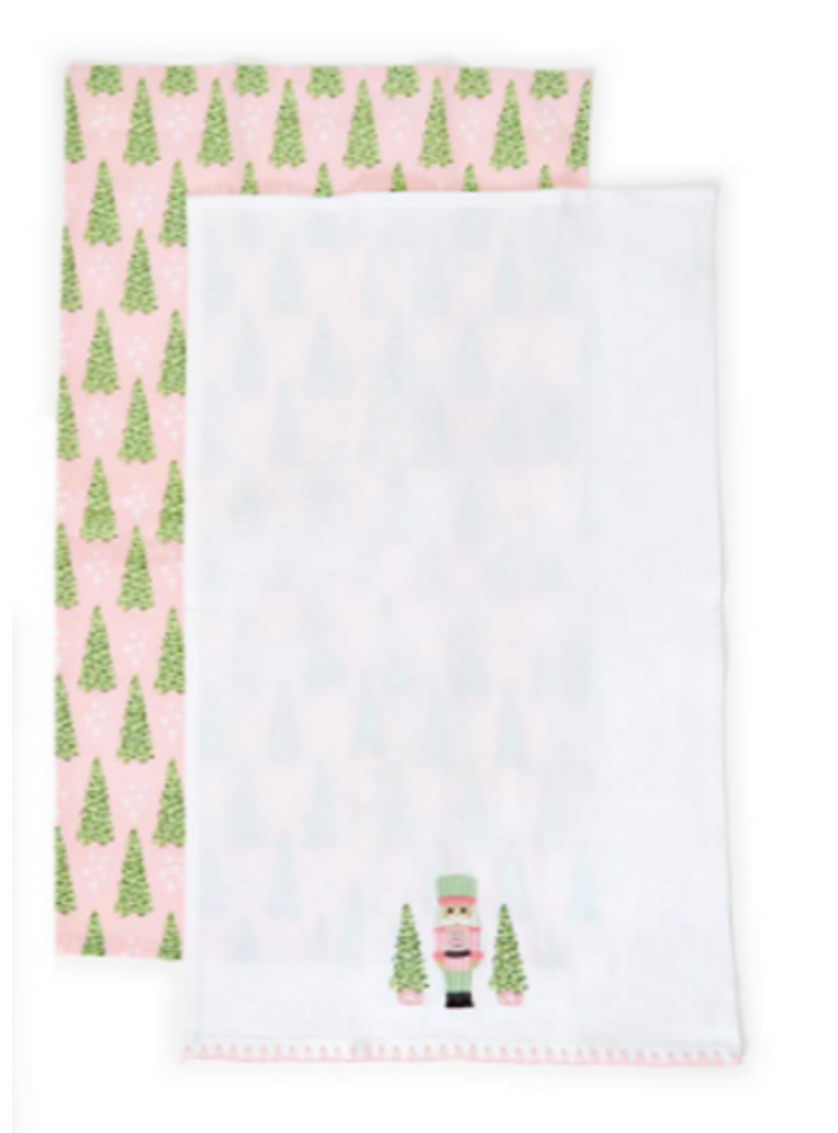 Pink Christmas Nutcracker Dish Towels, S/2