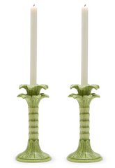Green Palm Leaf Taper Candlesticks, Set/2