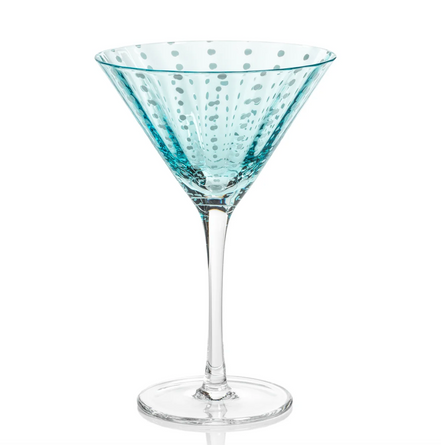 Portofino Martini Glass Aqua Blue White Dot Glassware