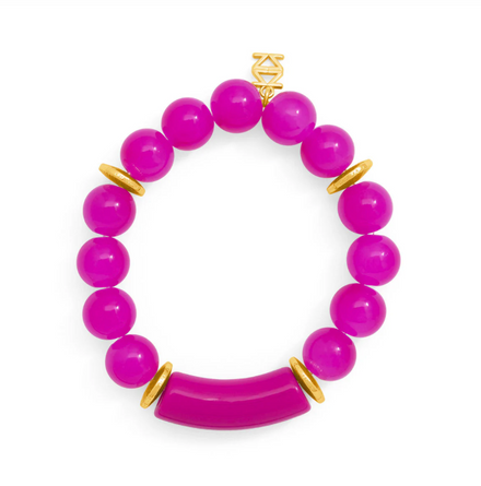 Resin Hot Pink Glassbead Stretch Bracelet Jewelry