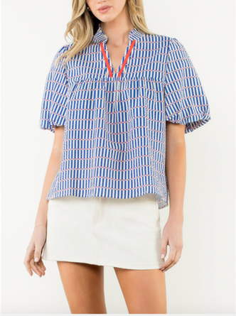 The Harbor Stripe Puff Sleeve Blouse – by THML