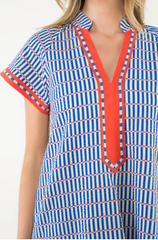 Short Sleeve Striped Dotted Dress – Blue Seersucker by THML