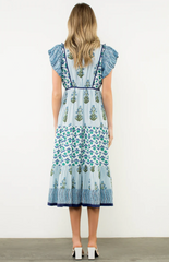 Taylor Flutter Sleeve Flower Maxi THML Dress in Blue