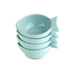 Aqua Mini Fish-Shaped Stoneware Dip Bowl