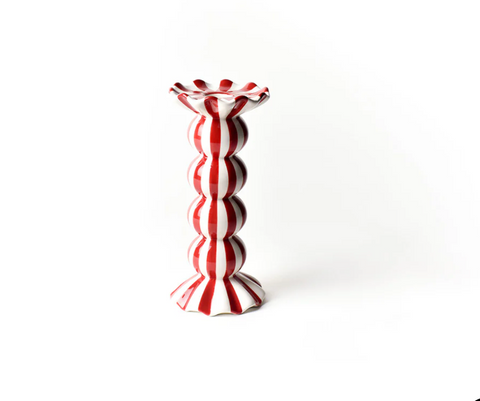 Red Stripe Medium7.75"  Ruffle Knobbed Candle Holder