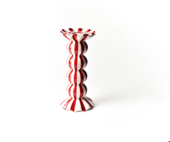 Red Stripe Medium7.75"  Ruffle Knobbed Candle Holder