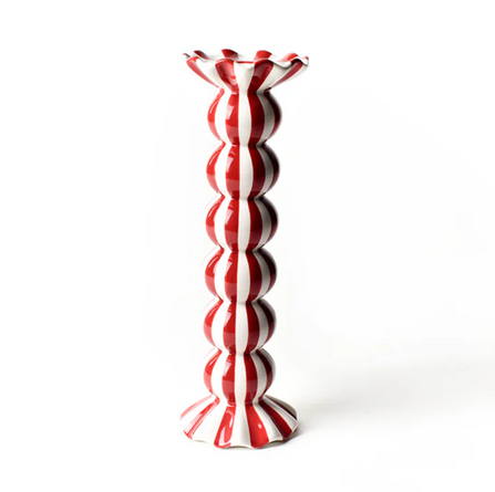 Red Stripe Large 10.5"  Ruffle Knobbed Candle Holder