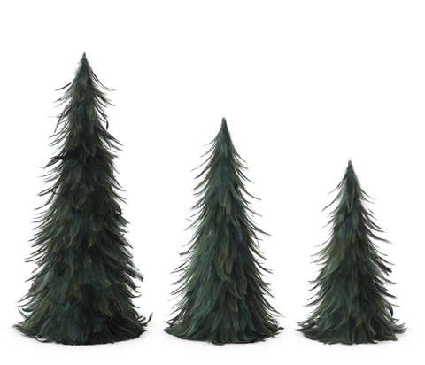 Wispy Green Feather Nesting Trees - Set of 3