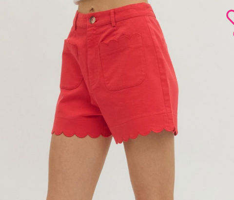 Red Harbor Scallop High-Rise Shorts