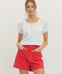 Red Harbor Scallop High-Rise Shorts