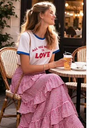 Red Tiered Stripe Skirt