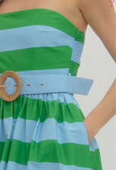 Palm Beach Stripe Strapless Midi Dress – Green & Blue