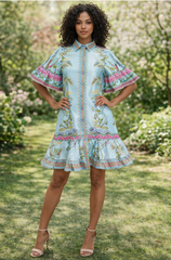 Botanical Bell Sleeve Mini Dress