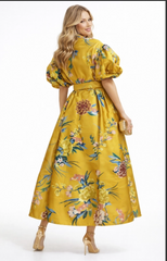 Golden Garden Puff Sleeve Dress