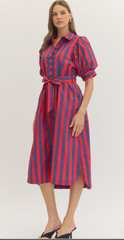 Harbor Stripe Puff Sleeve Midi Dress