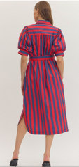 Harbor Stripe Puff Sleeve Midi Dress