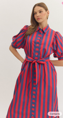 Harbor Stripe Puff Sleeve Midi Dress