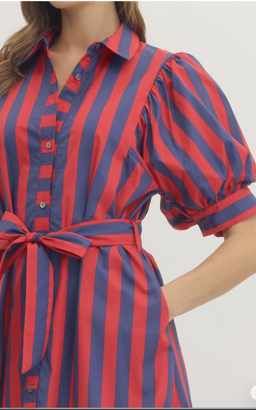 Harbor Stripe Puff Sleeve Midi Dress