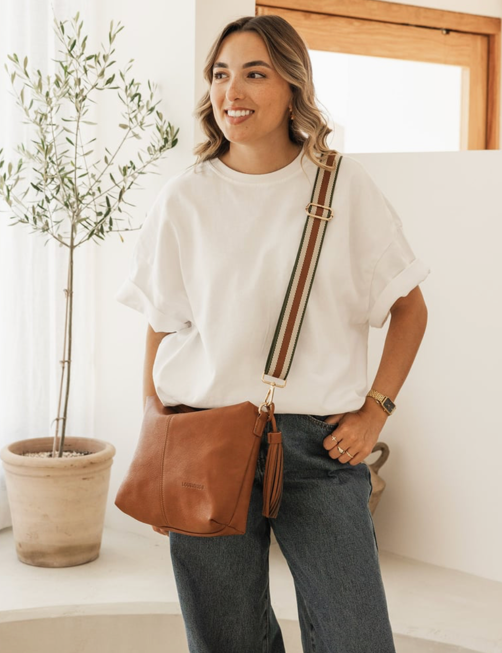 Daisy Stripe Tan Crossbody Bag