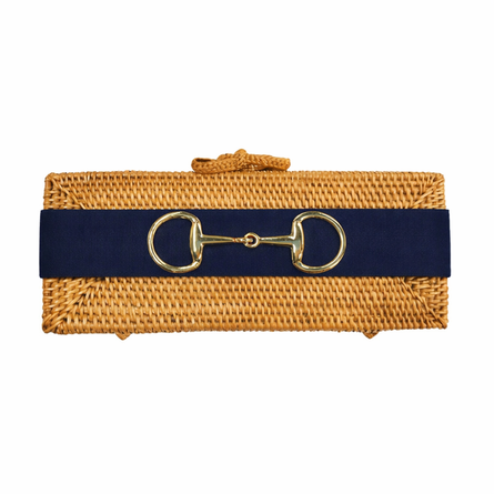 Colette Clutch Navy Ribbon & Gold Snaffle