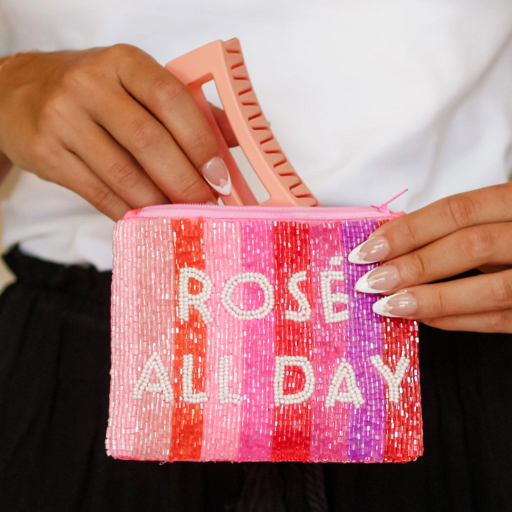 Rose All Day Striped Beaded Coin Pouch