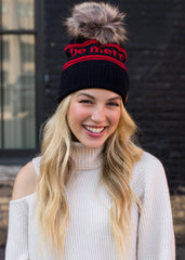 Navy and Red BE MERRY Pom Hat