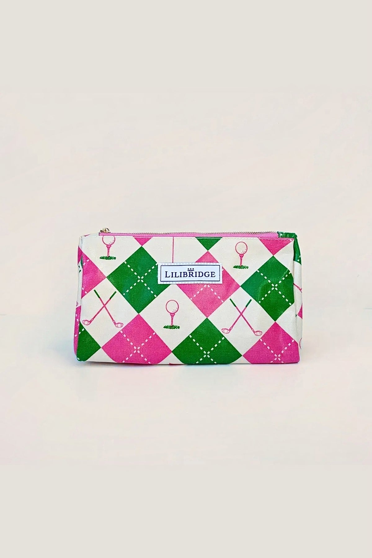 The Makeup Bag, Pink and Green Golf Argyle, view 1
