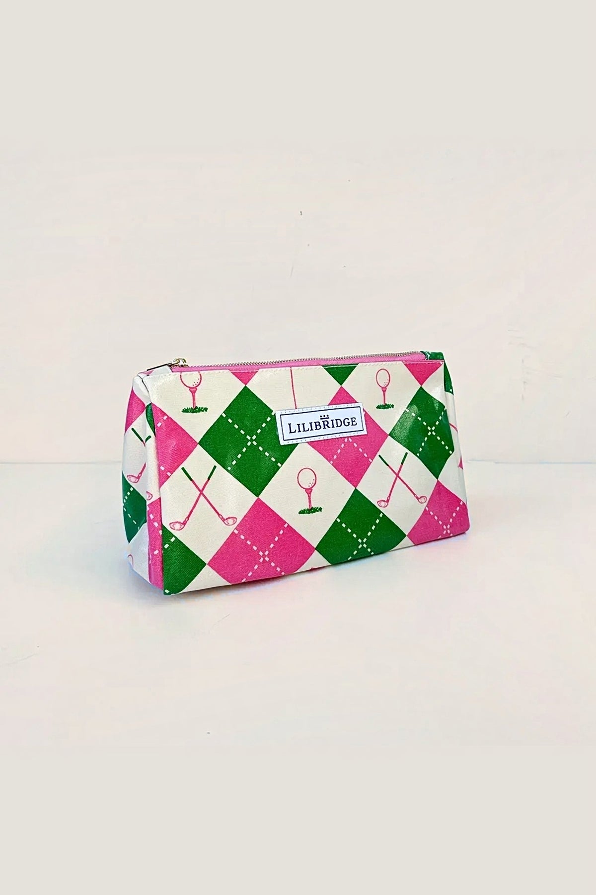 The Makeup Bag, Pink and Green Golf Argyle, view 2