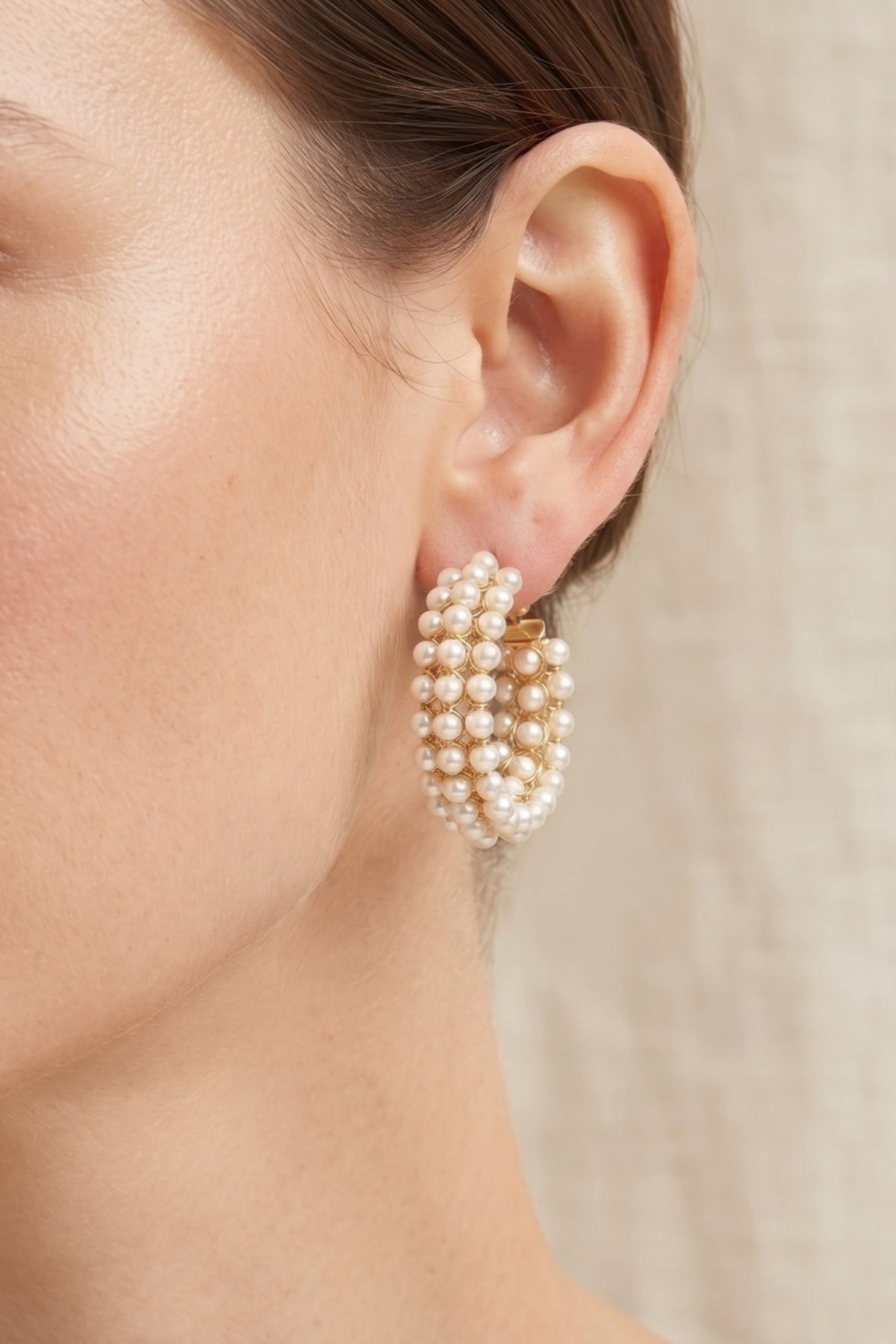 Blakely Pearl Hoop Earrings worn