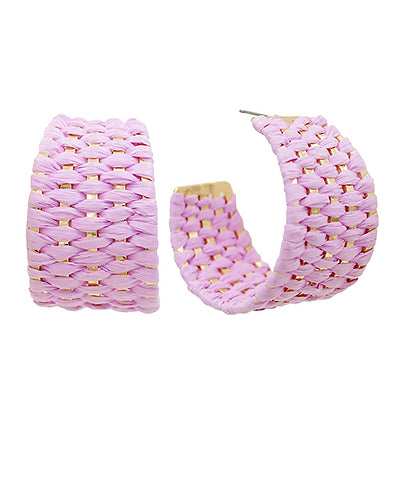 Lavender Woven Raffia Wide Hoop Earrings