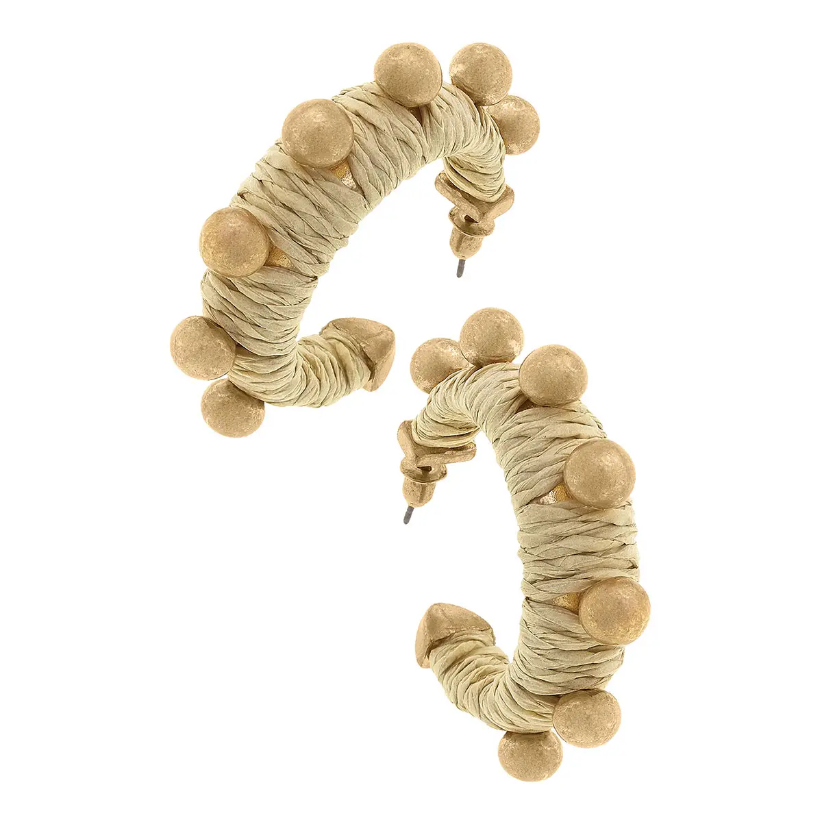 Ibiza Studded Natural Raffia Hoop Earrings