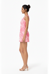 Pink Floral Jacquard Mini Dress