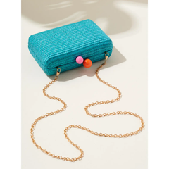 June Minaudière – Aqua Woven Clutch with Color Pop Clasp
