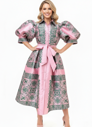 The Camellia Puff Sleeve Midi Dress