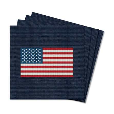 American Flag Needlepoint Coaster Set | Wooden Coasters Set of 4