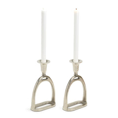 Stirrup S/2 Antiqued Silver Taper Candleholder