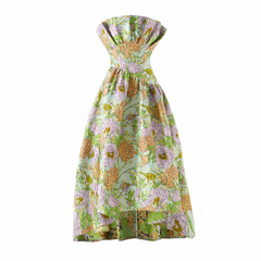 Colorful Jacquard Embossed Strapless Maxi Dress