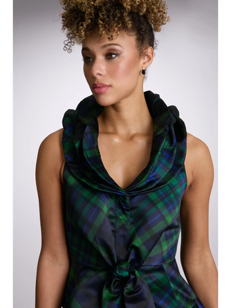 Triple Collar Plaid Tie-Front Top Vivid Hue Holiday Edit