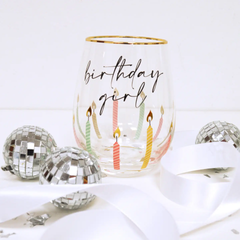 Multi Birthday Girl Stemless Wine Glass