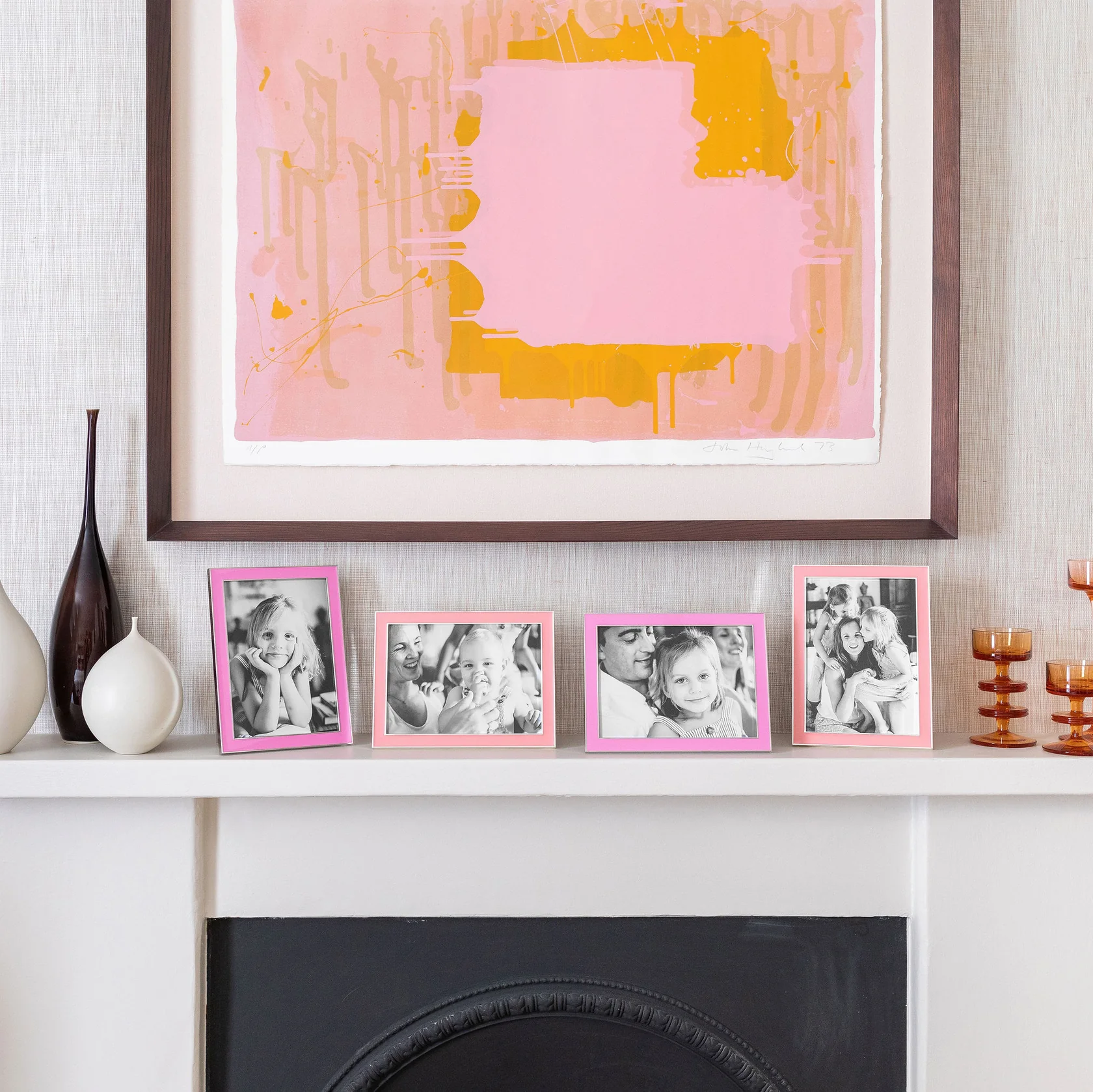 Bright Pink Enamel 5x7 Picture Frame with Silver Trim