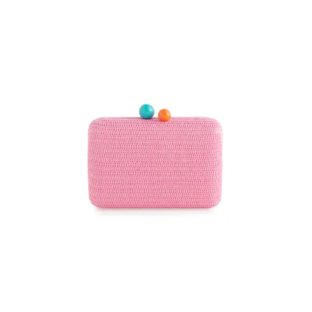 June Minaudière – Pink Woven Clutch with Color Pop Clasp