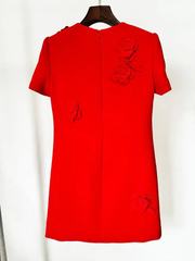 Floral Red Dress | Short Sleeve Elegance