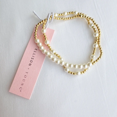 Pearls and Gold Stretch Bracelet Set of 2