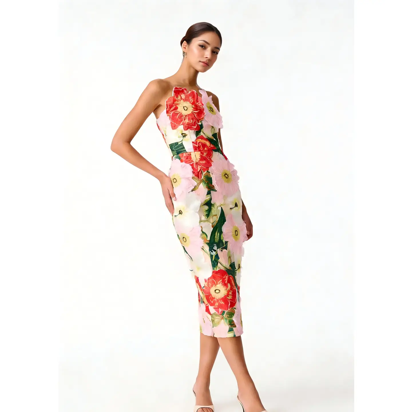 Camellia Garden Embroidered LONG Strapless Maxi Dress