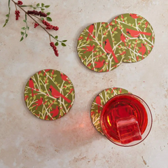 Coasters: Red Cardinals Round Coasters, Set of 4