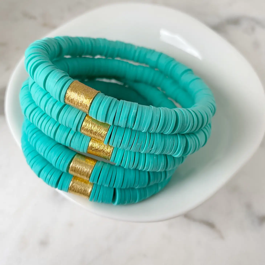 Turquoise Gold Barrel Heishi Color Pop Bracelet