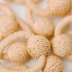 Brown Raffia Pom Pom Statement Hoop Earrings