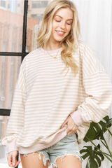 Everyday Classic Stripe Pullover –Beige & White