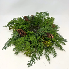 Real Touch Mixed Cedar, Pine Cone & Seed Candle Centerpiece | 4" x 4" Candleholder