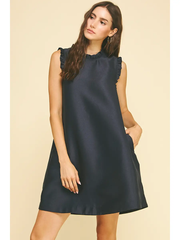 Navy Ruffled Ribbon-Back Tunic Dress  – Vivid Hue Holiday Edit